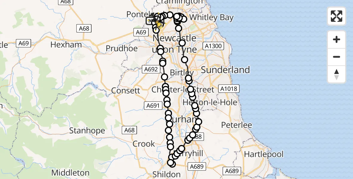 Routekaart van de vlucht: Police Helicopter to Newcastle International Airport