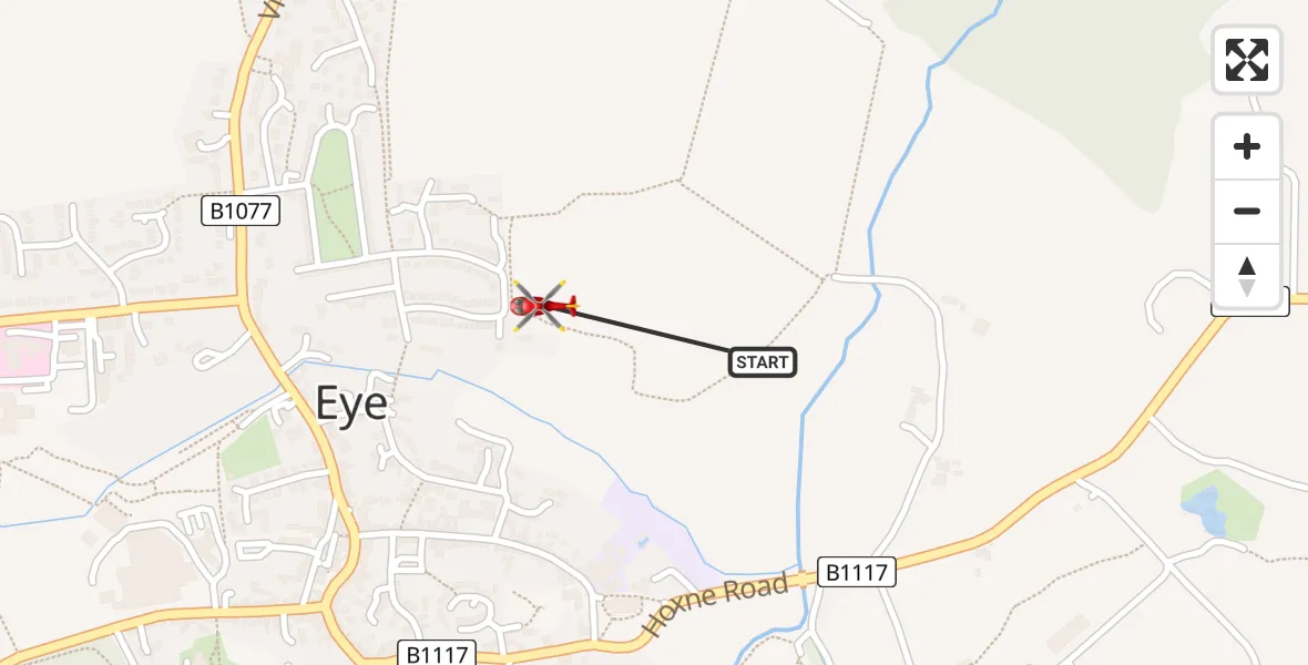 Flight path map showing Air Ambulance Helicopter route from Eye to Eye
