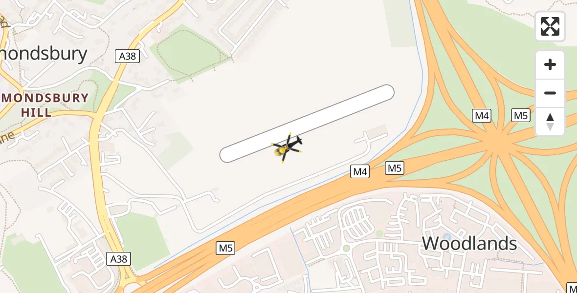 Routekaart van de vlucht: Police Helicopter to Almondsbury Helicopter Base