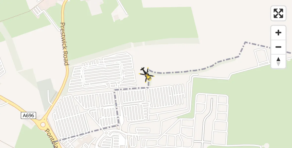 Flight path map showing Police Helicopter route from Newcastle International Airport to Newcastle International Airport