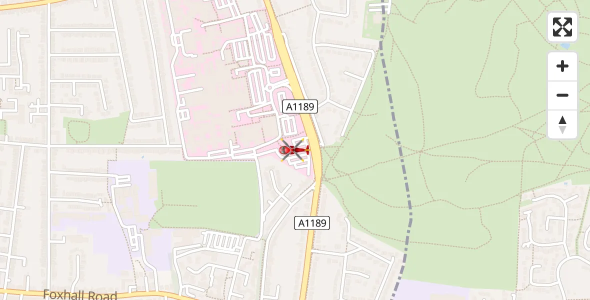 Flight path map showing Air Ambulance Helicopter route from Ipswich Hospital to Ipswich Hospital