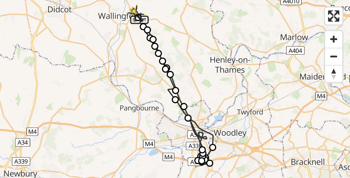 Flight path map showing Police Helicopter route from Crowmarsh Gifford to Benson