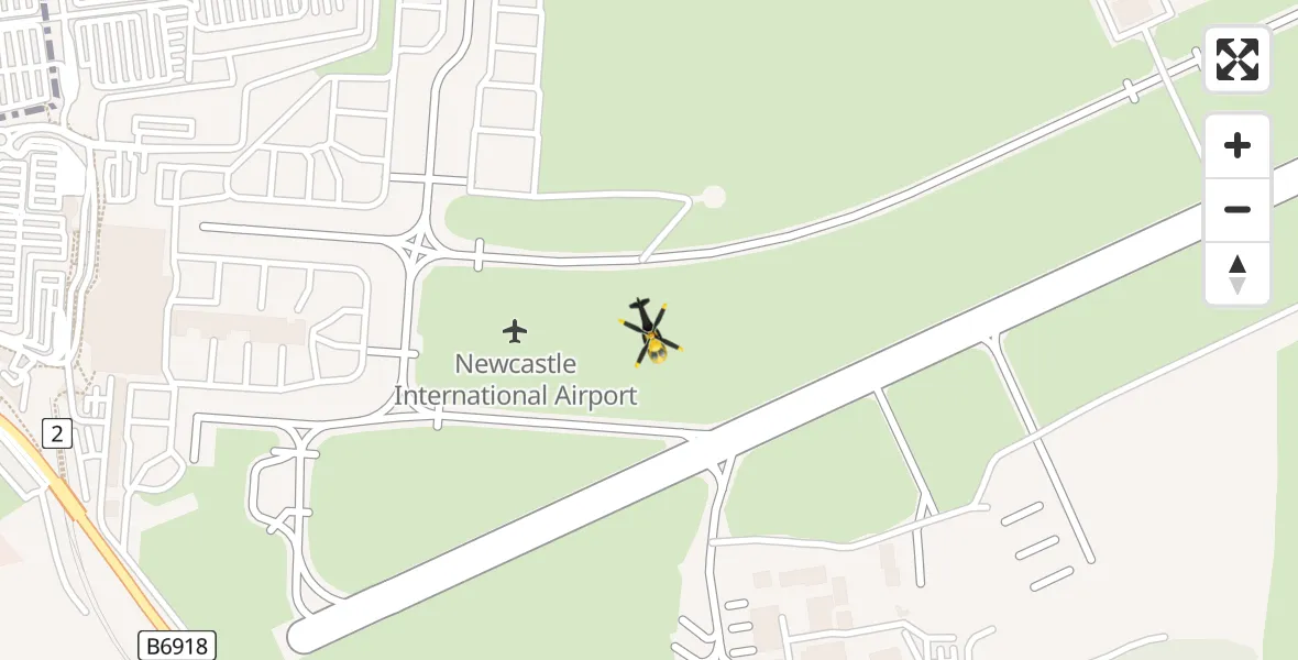 Flight path map showing Police Helicopter route from Newcastle International Airport to Newcastle International Airport