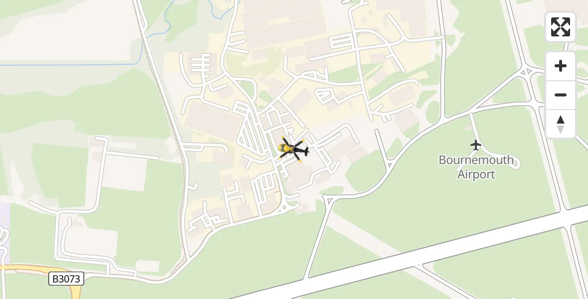 Flight path map showing Police Helicopter route from Bournemouth Airport to Bournemouth Airport