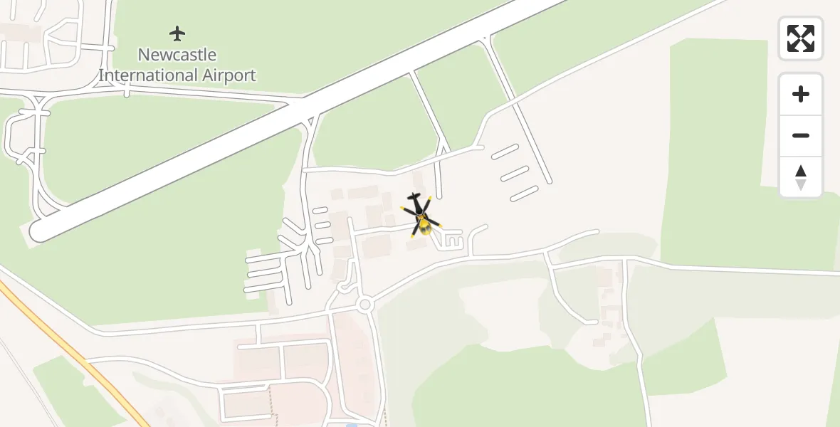 Flight path map showing Police Helicopter route from Newcastle International Airport to Newcastle International Airport