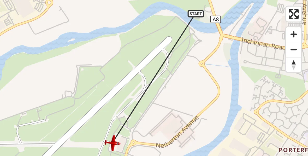 Flight path map showing Air Ambulance Aircraft route from Glasgow Airport to Glasgow Airport