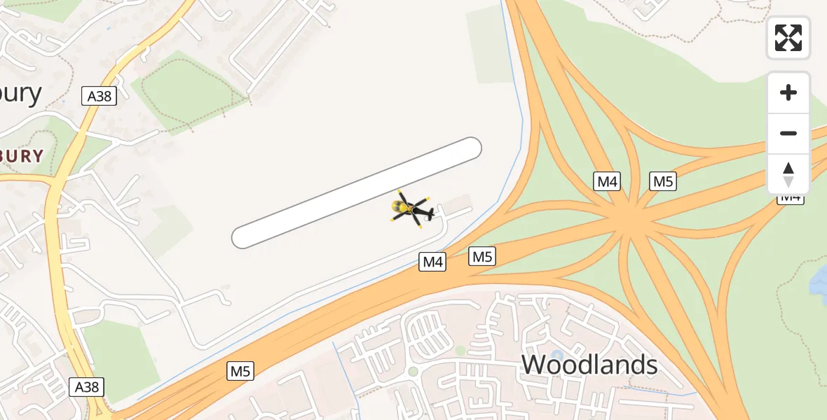 Flight path map showing Police Helicopter route from Almondsbury Helicopter Base to Almondsbury Helicopter Base
