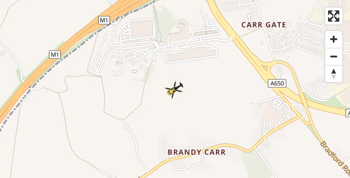Flight path map showing Police Helicopter route from East Ardsley to East Ardsley