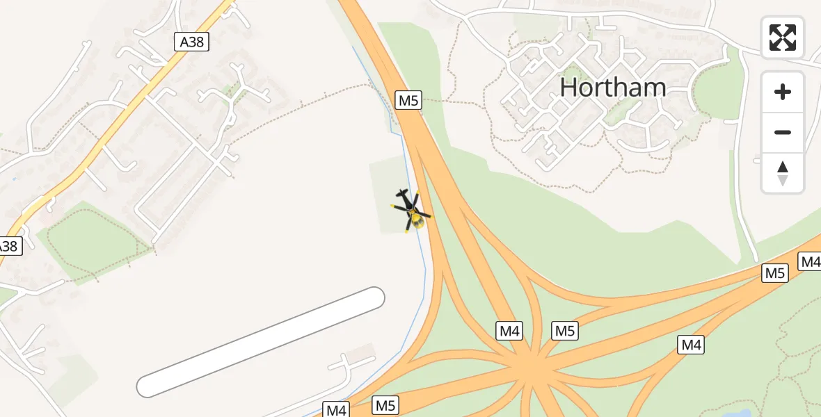 Flight path map showing Police Helicopter route from Almondsbury Helicopter Base to Almondsbury Helicopter Base
