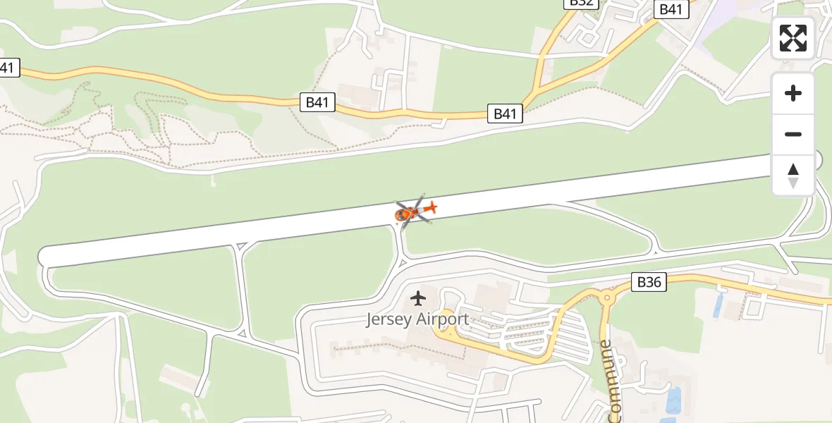 Flight path map showing Coastguard Helicopter route from Jersey Airport to Jersey Airport