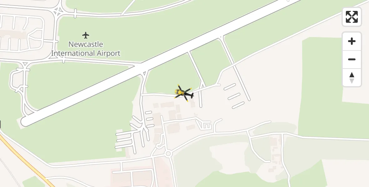 Flight path map showing Police Helicopter route from Newcastle International Airport to Newcastle International Airport