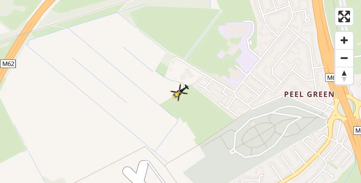 Flight path map showing Police Helicopter route from Manchester Barton Aerodrome to Manchester Barton Aerodrome