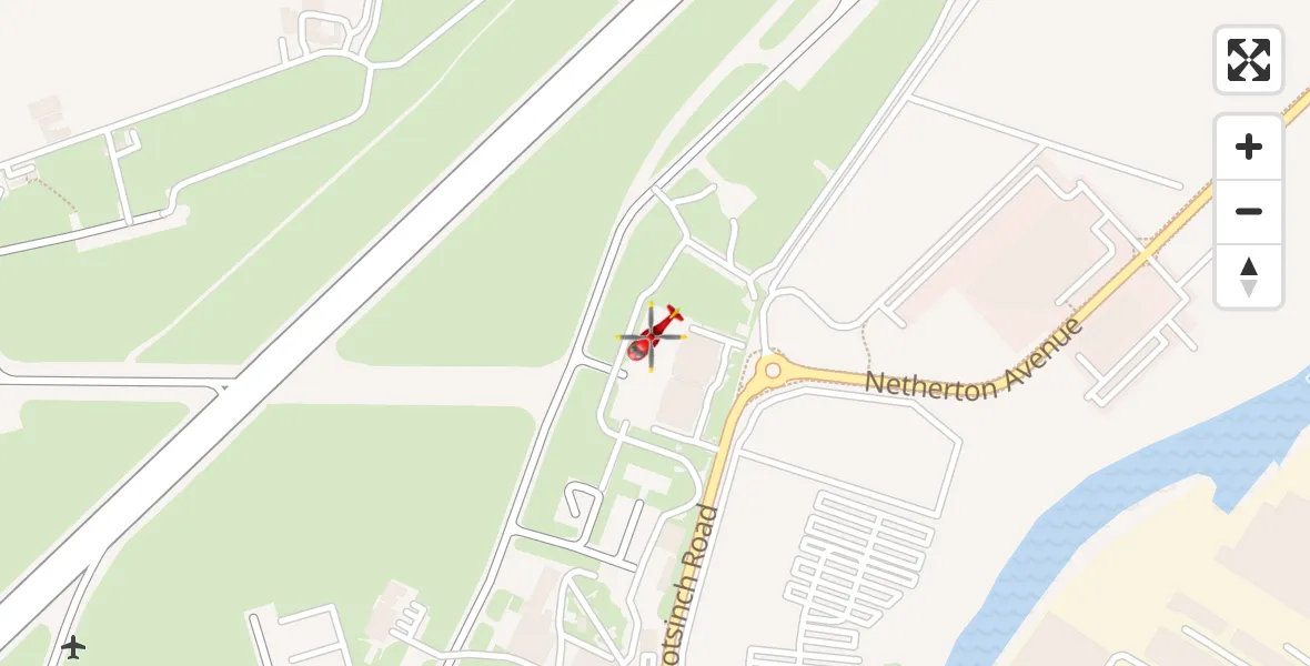 Flight path map showing Air Ambulance Helicopter route from Glasgow Airport to Glasgow Airport
