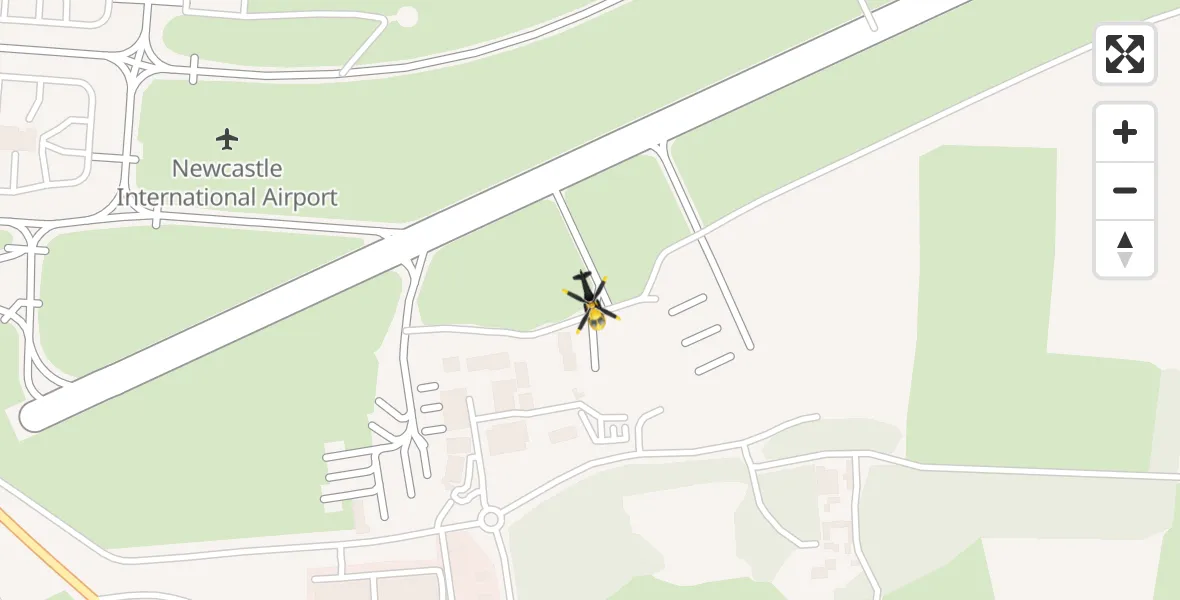 Flight path map showing Police Helicopter route from Newcastle International Airport to Newcastle International Airport
