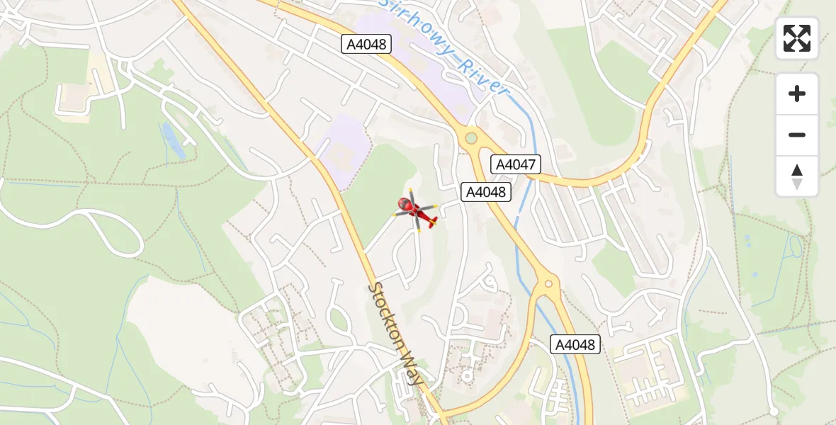 Flight path map showing Air Ambulance Helicopter route from Tredegar to Tredegar