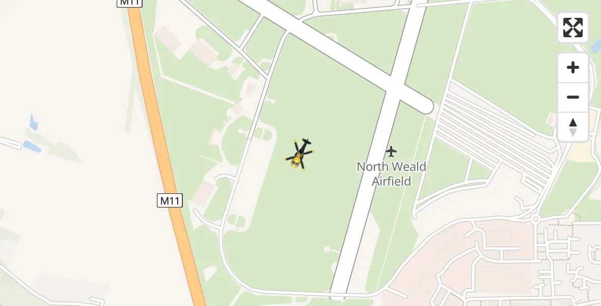 Flight path map showing Police Helicopter route from North Weald Airfield to North Weald Airfield