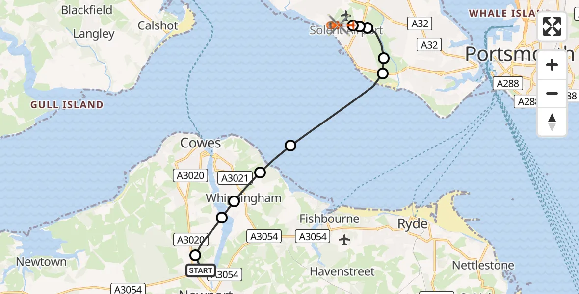 Routekaart van de vlucht: Coastguard Helicopter to Solent Airport