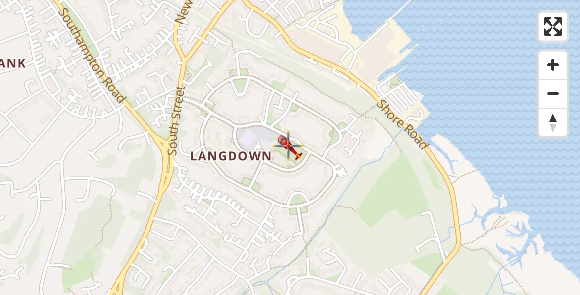 Flight path map showing Air Ambulance Helicopter route from Hythe to Hythe