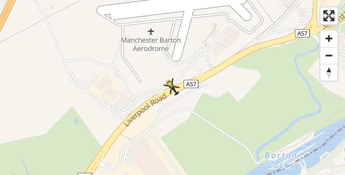 Flight path map showing Police Helicopter route from Manchester Barton Aerodrome to Manchester Barton Aerodrome