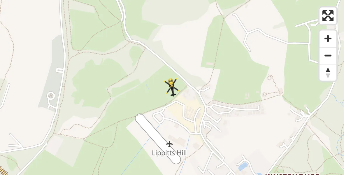 Flight path map showing Police Helicopter route from Metropolitan Police Air Support Unit Lippitts Hill to Metropolitan Police Air Support Unit Lippitts Hill