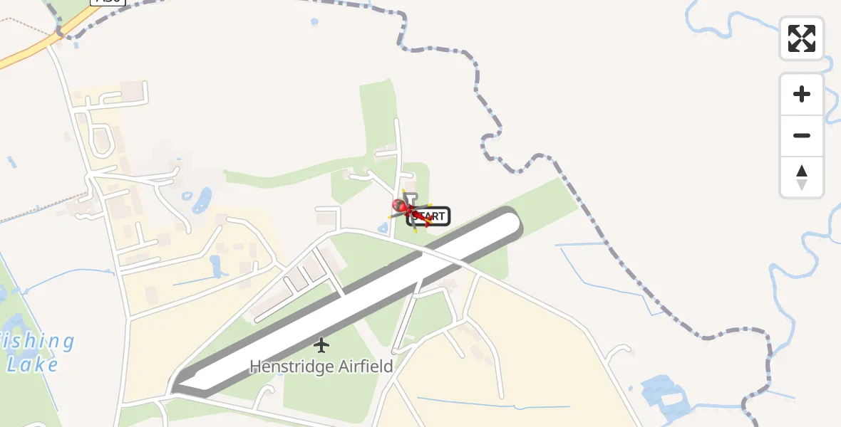 Flight path map showing Air Ambulance Helicopter route from Henstridge Airfield to Henstridge Airfield