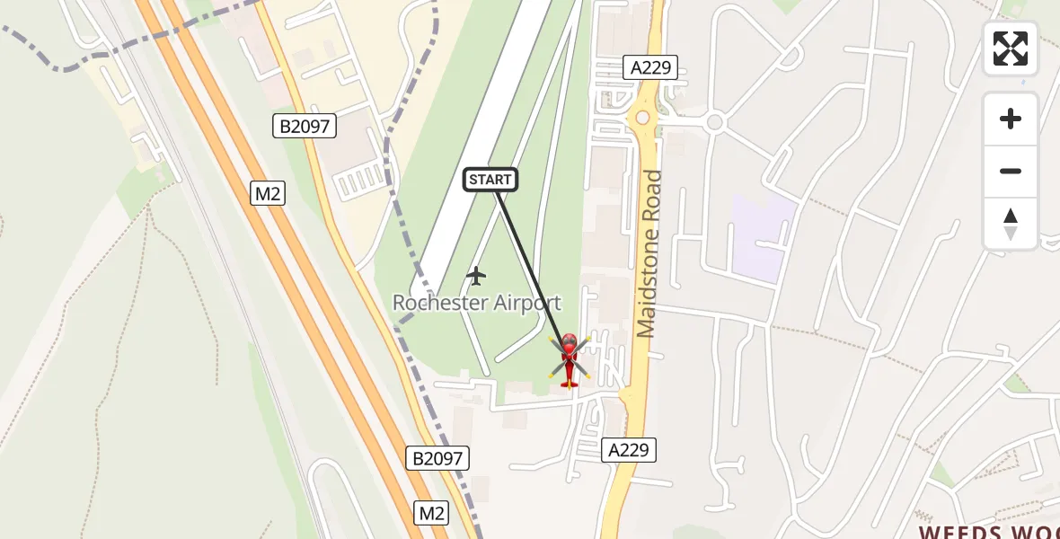 Flight path map showing Air Ambulance Helicopter route from Rochester Airport to Rochester Airport