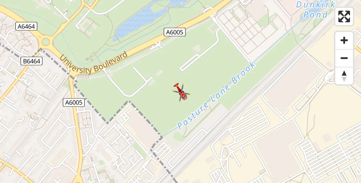 Flight path map showing Air Ambulance Helicopter route from City of Nottingham to City of Nottingham