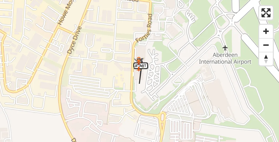 Flight path map showing Coastguard Helicopter route from Aberdeen International Airport to Aberdeen International Airport