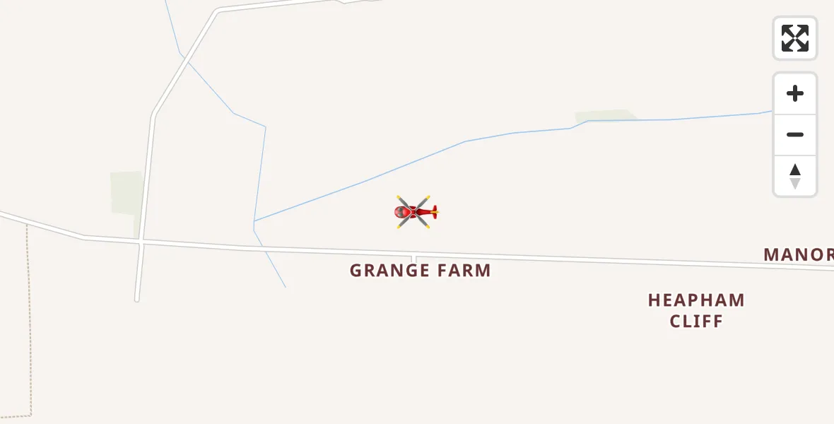 Flight path map showing Air Ambulance Helicopter route from Heapham CP to Heapham CP