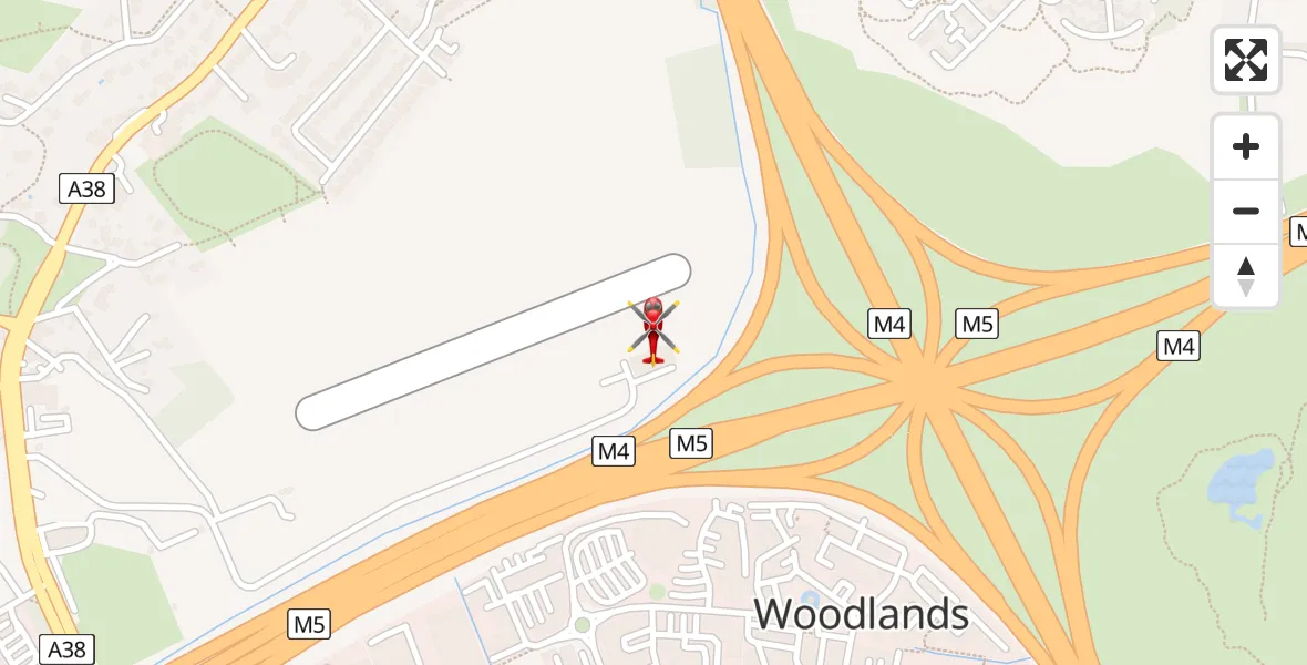 Flight path map showing Air Ambulance Helicopter route from Almondsbury Helicopter Base to Almondsbury Helicopter Base