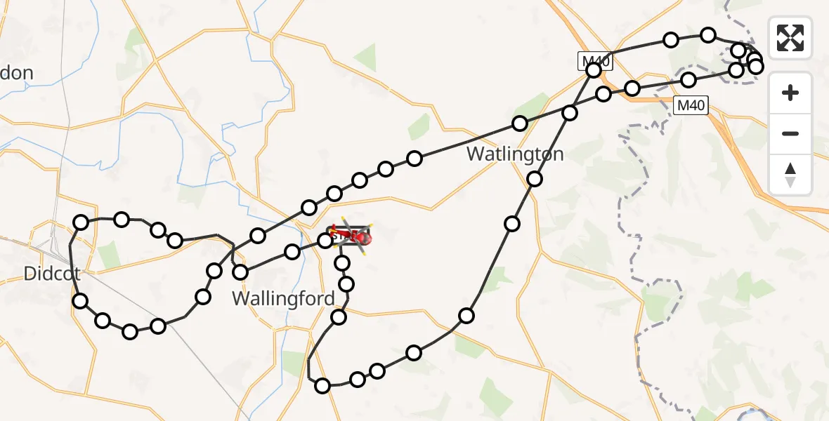 Flight path map showing Air Ambulance Helicopter route from RAF Benson to RAF Benson