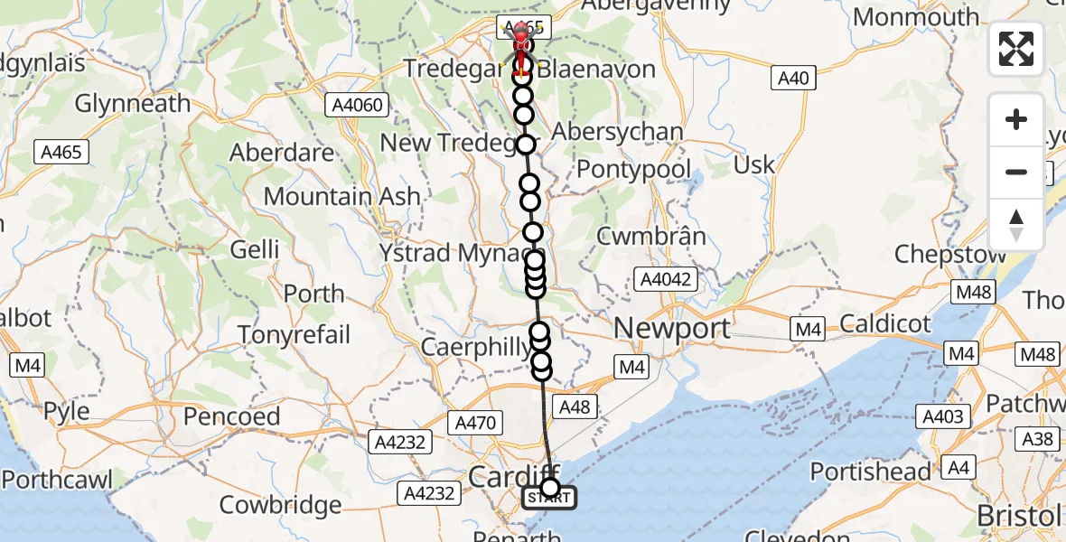 Routekaart van de vlucht: Air Ambulance Helicopter to Nantyglo, Prince Street