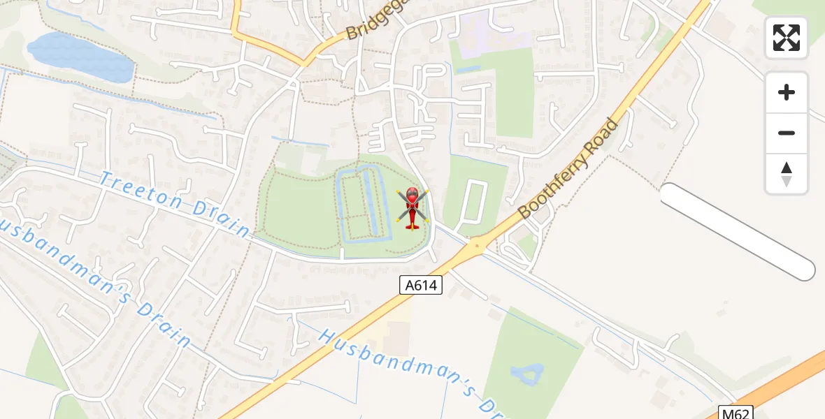 Flight path map showing Air Ambulance Helicopter route from Howden to Howden