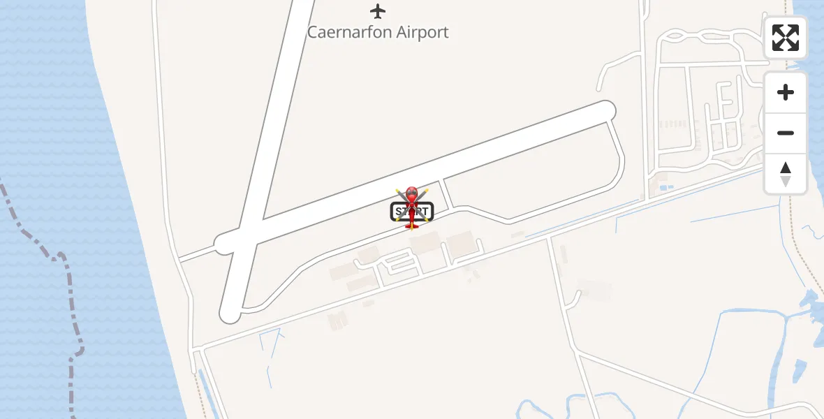 Flight path map showing Air Ambulance Helicopter route from Caernarfon Airport to Caernarfon Airport