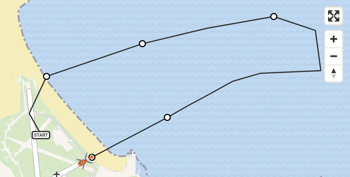 Flight path map showing Coastguard Helicopter route from Stornoway Airport to Stornoway Airport