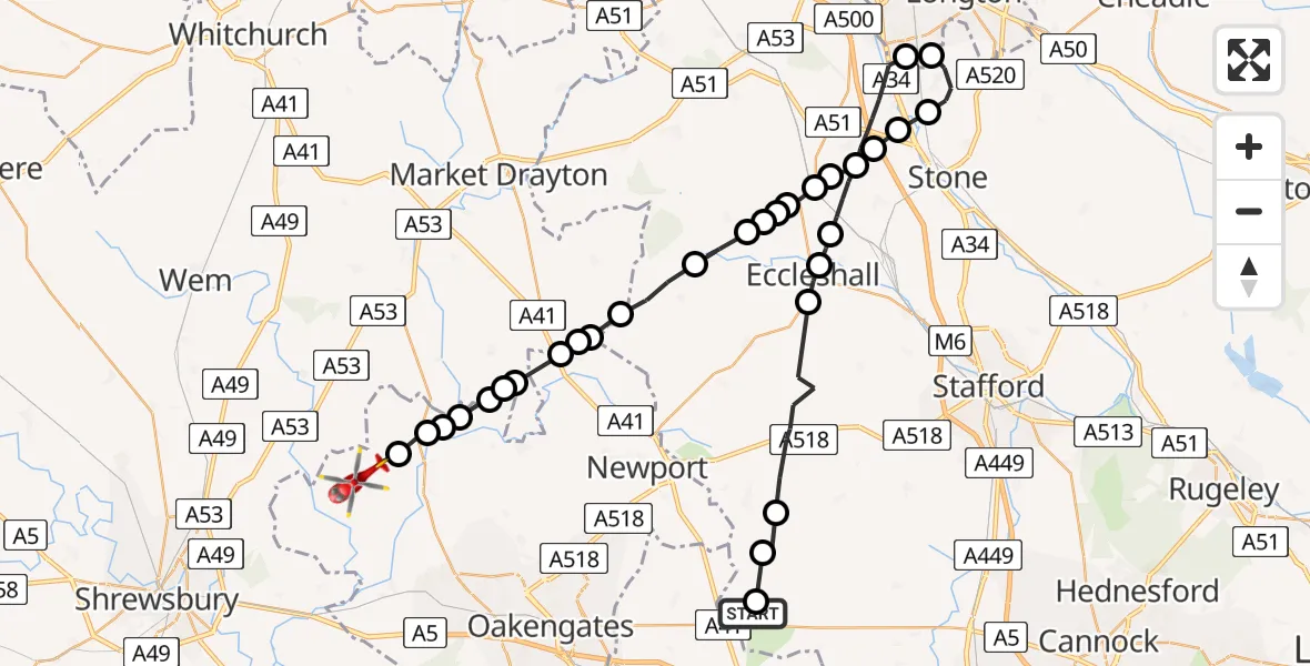 Routekaart van de vlucht: Air Ambulance Helicopter to Walton, Crabtree Lane