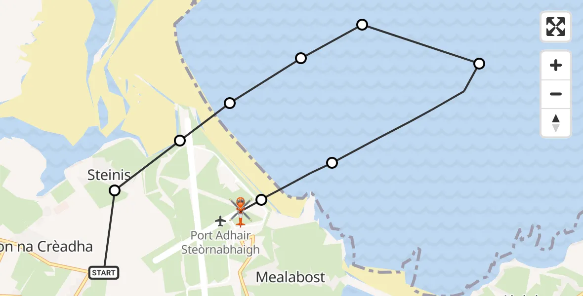 Flight path map showing Coastguard Helicopter route from Sanndabhaig to Stornoway Airport