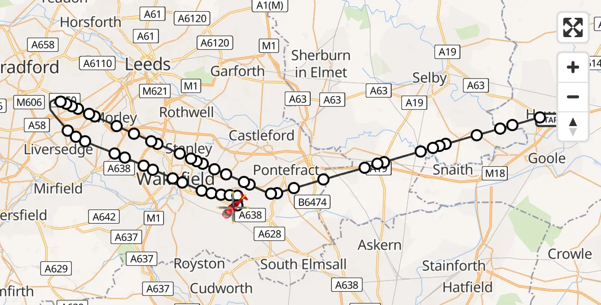 Routekaart van de vlucht: Air Ambulance Helicopter to YAA Nostell Helicopter Port