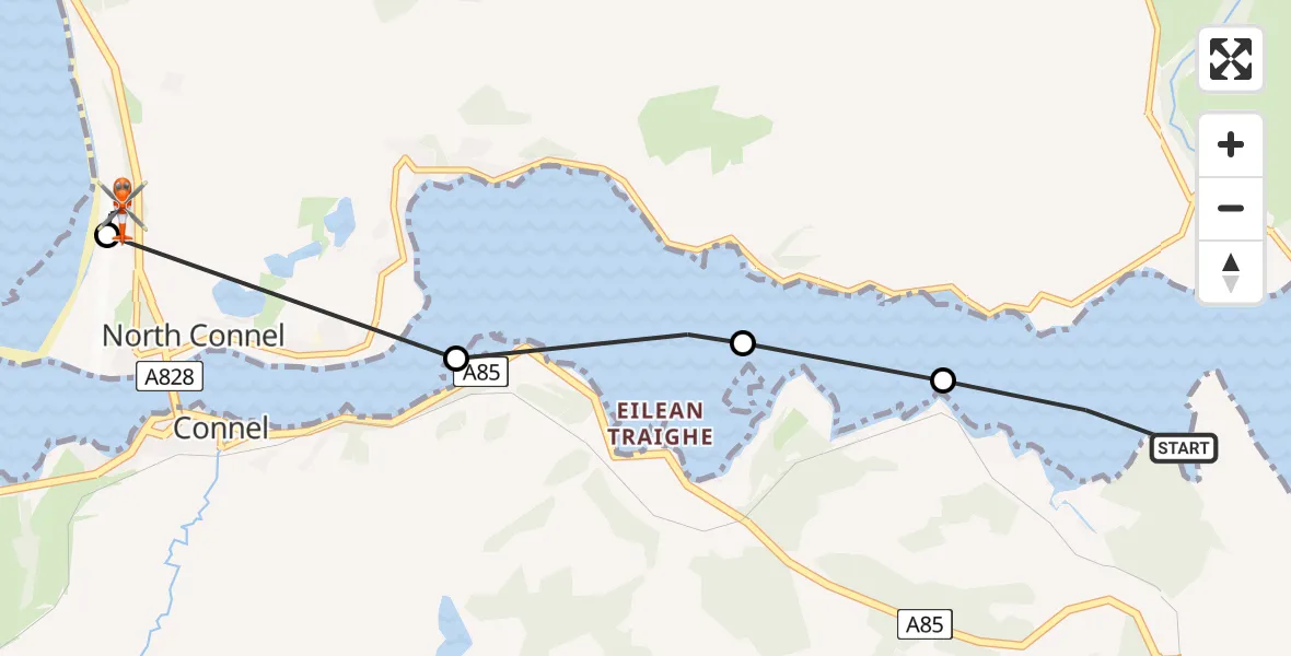 Flight path map showing Coastguard Helicopter route from Inveresragan to Oban Airport
