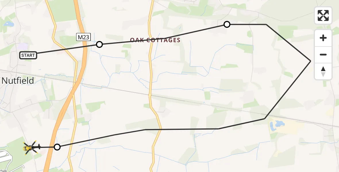 Flight path map showing Police Helicopter route from South Nutfield to South Nutfield