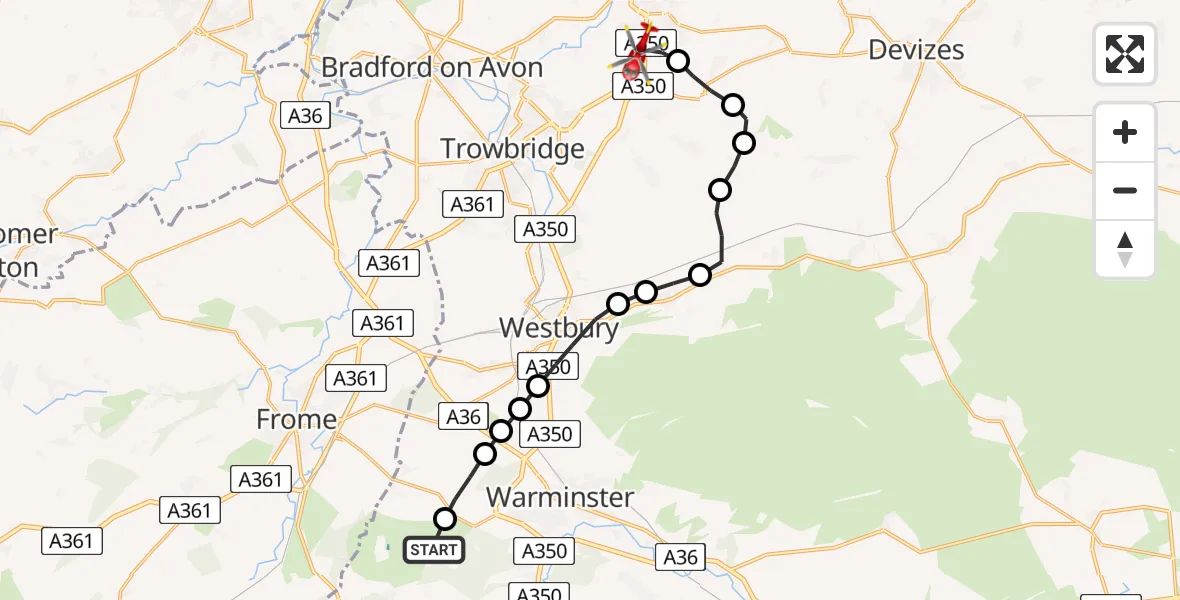 Routekaart van de vlucht: Air Ambulance Helicopter to Wiltshire Air Ambulance, Commerce Way