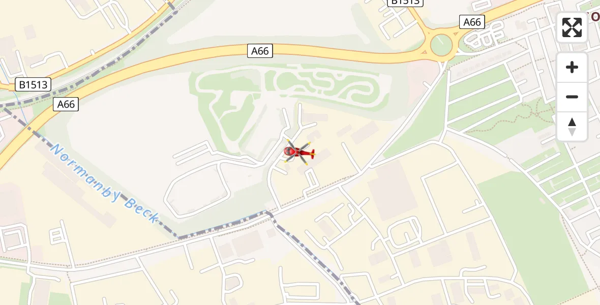 Flight path map showing Air Ambulance Helicopter route from Middlesbrough to Middlesbrough