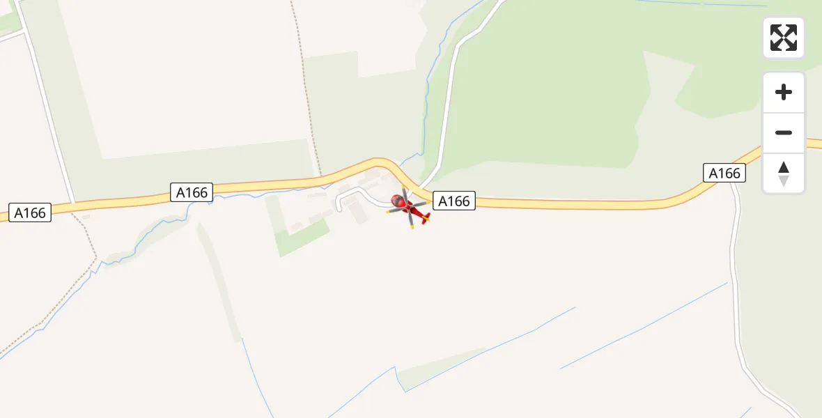 Flight path map showing Air Ambulance Helicopter route from Garrowby Hill to Garrowby Hill