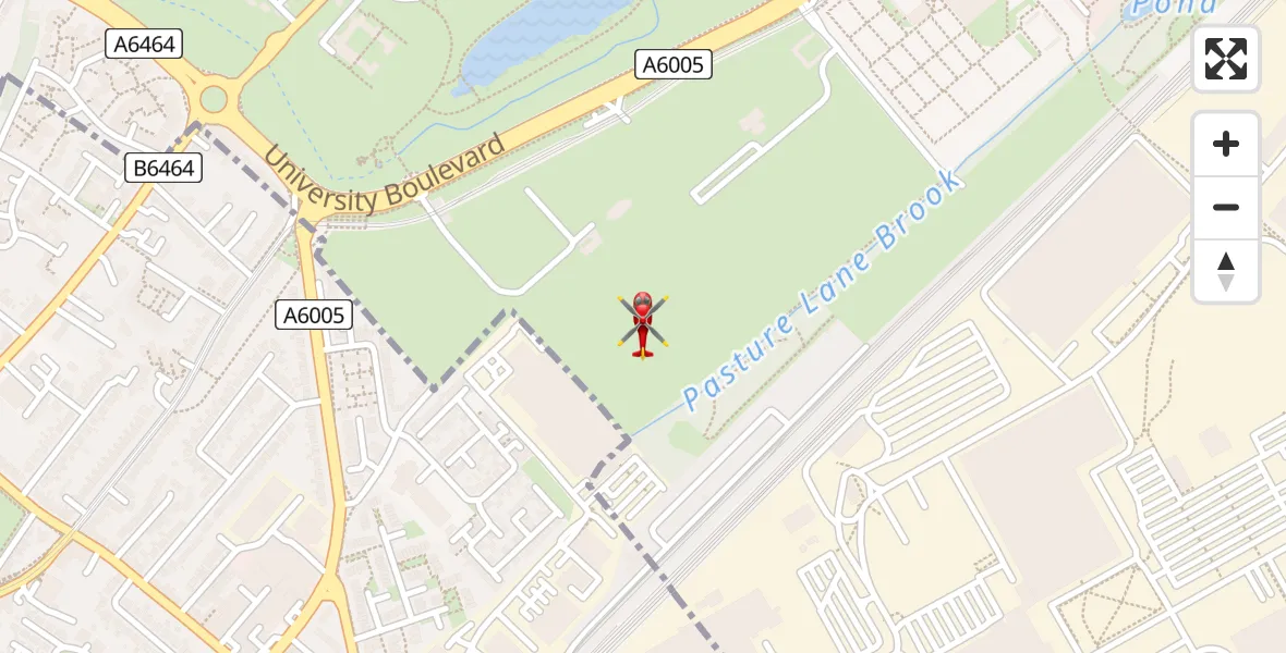 Flight path map showing Air Ambulance Helicopter route from Beeston to Beeston