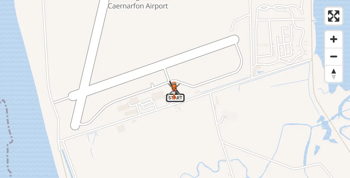 Flight path map showing Coastguard Helicopter route from Caernarfon Airport to Caernarfon Airport