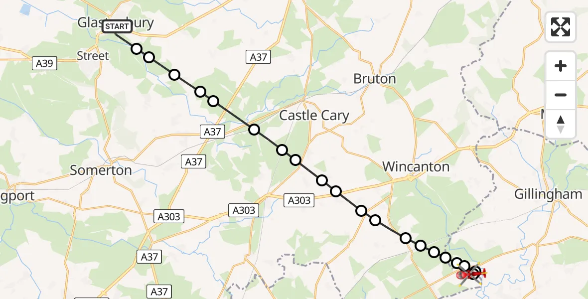 Routekaart van de vlucht: Air Ambulance Helicopter to Henstridge Airfield