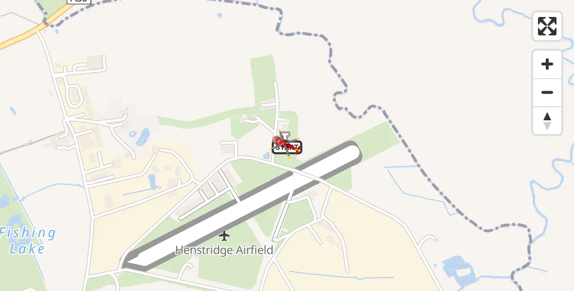 Flight path map showing Air Ambulance Helicopter route from Henstridge Airfield to Henstridge Airfield