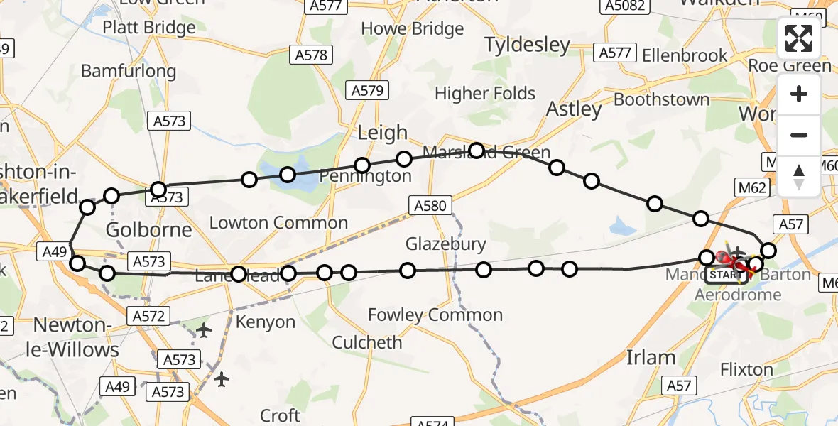 Routekaart van de vlucht: Air Ambulance Helicopter to Manchester Barton Aerodrome