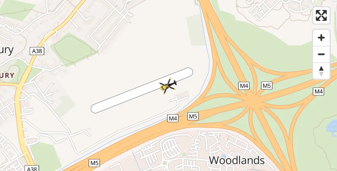 Flight path map showing Police Helicopter route from Almondsbury Helicopter Base to Almondsbury Helicopter Base