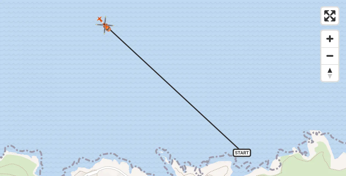 Flight path map showing Coastguard Helicopter route from Port Isaac to Bristol Channel